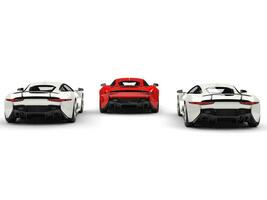 Awesome sports cars - red and white side by side - back view photo