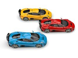 Blue, re and yellow elegant sports cars photo