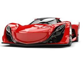 Scarlet red awesome race super car - headlights view photo