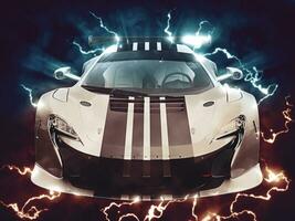 Urban sportscar - thunder and lighting - 3D Illustration photo
