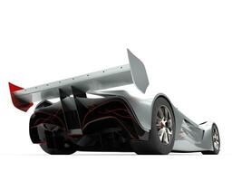 Silver modern concept racing car with red details - back view photo