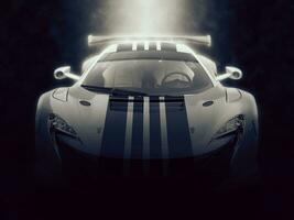 Urban sports supercar - epic lighting - 3D Illustration photo