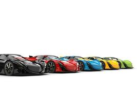 Futuristic concept super race cars in various colors photo