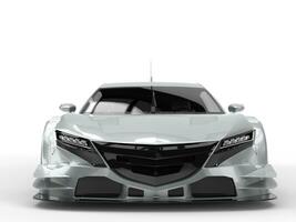 Bright silver modern concept sports car - front closeup shot photo