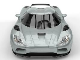 Luxury silver super sports car - top front view photo