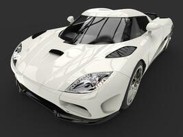 Futuristic super sports car - cosmic white paint - front view top tilt shot photo