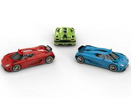 Red, green and blue sublime sports cars photo