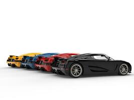 Great sports concept cars in various colors - back perspective view photo