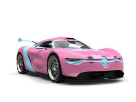 Funny super sports car in gentle pink with baby blue details photo