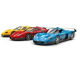 Cool super concept cars in primary colors - studio shot photo