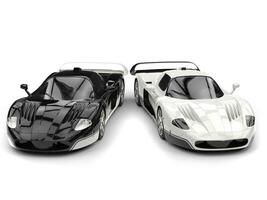 Black and white concept race cars with inverted color details photo