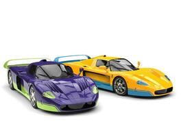 Absolutely amazing purple and yellow concept super cars with details in complementary colors photo