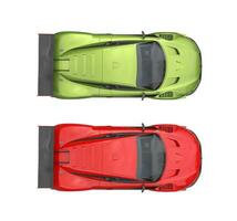 Super cars - top view - metallic green and red colors photo