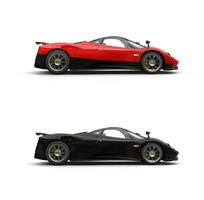 Red and shiny black sport super cars - side view photo