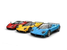 Blue, yellow and red awesome super cars - beauty shot photo