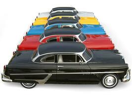 Magnificent vintage cars in different colors - side view photo