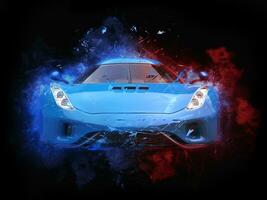 Royal blue supercar - particle color splash illustration photo