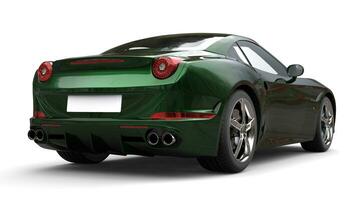 Dark green metallic fast sports car - tail view - studio shot photo