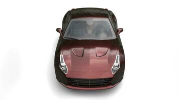 Dark red metallic fast sports car - top down front view photo