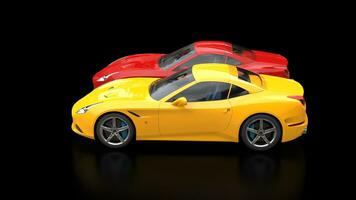 Sublime red and yellow super sports cars side by side - side view photo