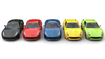 Spectacular sports cars in various colors - top down view photo
