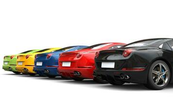 Awesome colorful sports cars in a row - tail view photo