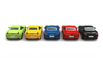 Spectacular sports cars in various colors - back view photo