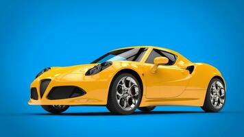 Sun yellow sports car on sky blue background photo