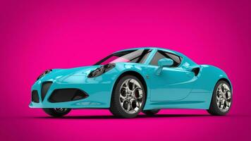 Cool teal modern sports car on bright pink background photo