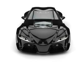 Subtle black modern luxury sports car - top front view photo