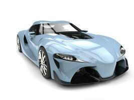 French sky blue modern super sports car - wide angle front view closeup shot photo