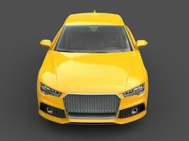 Bright yellow modern business car - high angle front view photo