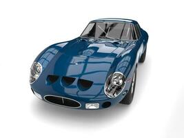 Cobalt blue fast vintage race car - top hood view photo