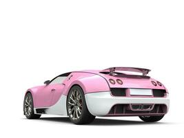 Flamingo pink modern super sports car with white details - tail view photo