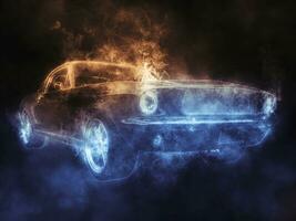 Awesome vintage muscle car - smoke effect illustration photo