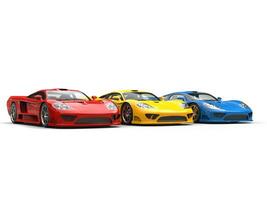 Modern super sports cars in rich primary colors photo