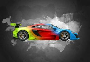 Colorful modern super race car - sketch color splash illustration photo