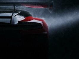 Awesome red race car - night shot in the rain photo