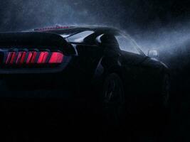 Modern black super muscle car - taillight view - neo noir style photo