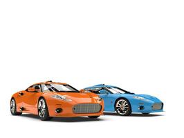 Stunning orange and blue modern super sports cars - beauty shot photo