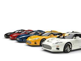 Modern super sports cars in all primary colors photo