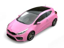 Candy pink modern compact electric car - top down view photo