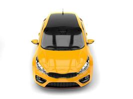 Bright yellow modern e-car - top front view photo