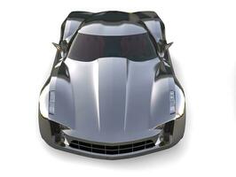 Beautiful metallic super sports concept car - top down front view photo