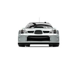 Modern silver metallic touring race car - front view photo