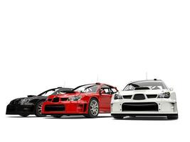 Amazing GT race cars in red, white and black - low angle shot photo