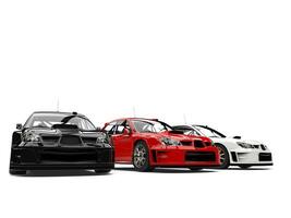 Amazing GT race cars in red, white and black photo