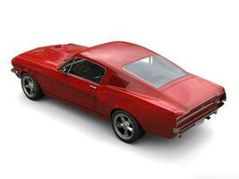 Crimson red American vintage muscle car - rear top down view photo