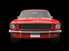 Scarlet red vintage American muscle car - front view closeup shot photo