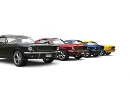 Amazing vintage American muscle cars in cool metallic colors photo